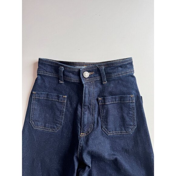ZARA Patch Pocket Marine Dark Indigo High Rise Wide Leg Jeans, Size 2/24 - Picture 4 of 15